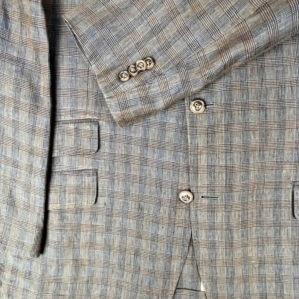 Flynt Sparrow‎ 44R Linen Blazer Gray Plaid Ticket Pocket Summer Sport Coat